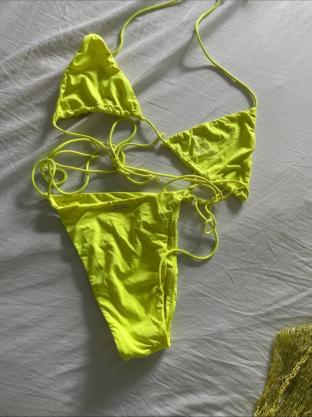 Meshki Swim - Neon Yellow String Bikini Set with Mesh Cover-Up